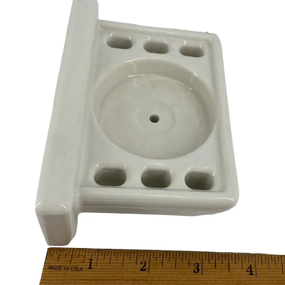 Vintage Ceramic 6-Slot Toothbrush and Cup Holder Wall Mount Antique Bath Reno
